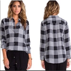 Equipment Femme 100% Silk Black and White Plaid Button Down Size Small